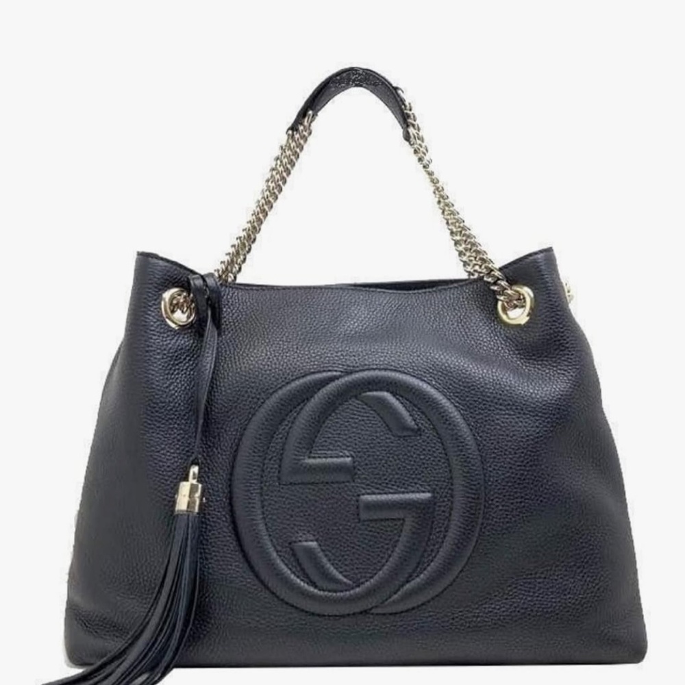 Gucci Black Leather Shoulder Bag with Gold Accents